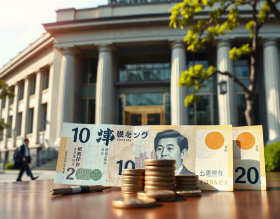 Bank of Japan headquarters with yen banknotes in foreground, symbolizing inflation and currency policy.