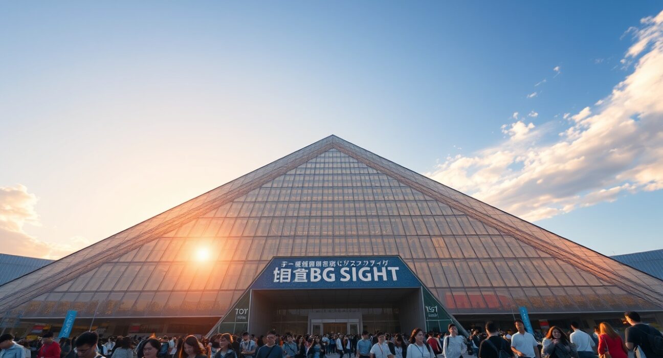 Tokyo Big Sight convention center at sunrise, hosting SusHi Tech Tokyo 2026, the most important tech destination of 2026.