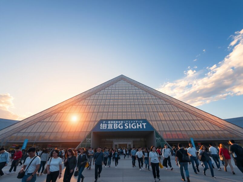 Tokyo Big Sight convention center at sunrise, hosting SusHi Tech Tokyo 2026, the most important tech destination of 2026.