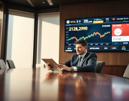 Bitmine Chairman Tom Lee in a boardroom with Ethereum price chart on screen