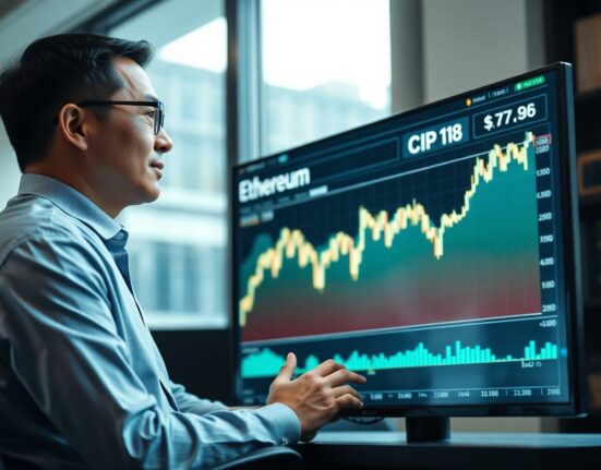 Tom Lee analyzing Ethereum price chart with CPI data in background