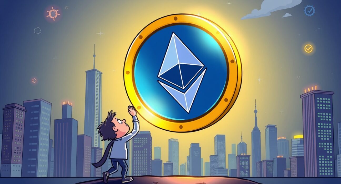 Cartoon illustration symbolizing the massive, undervalued potential of the Ethereum blockchain for future finance.
