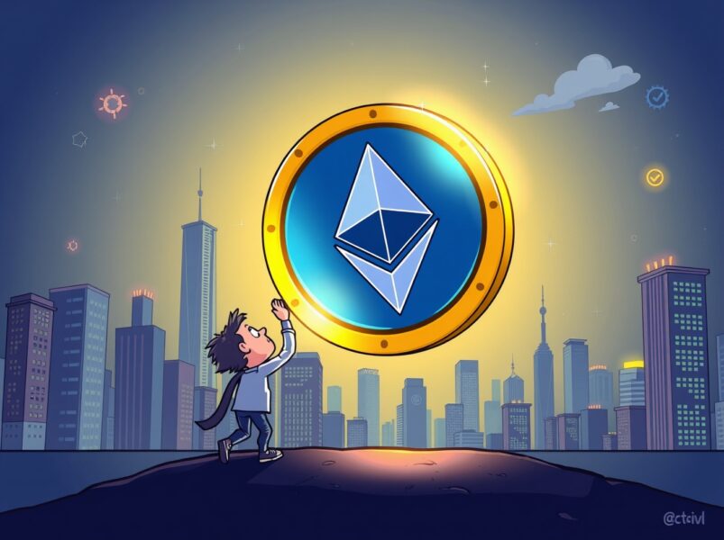 Cartoon illustration symbolizing the massive, undervalued potential of the Ethereum blockchain for future finance.