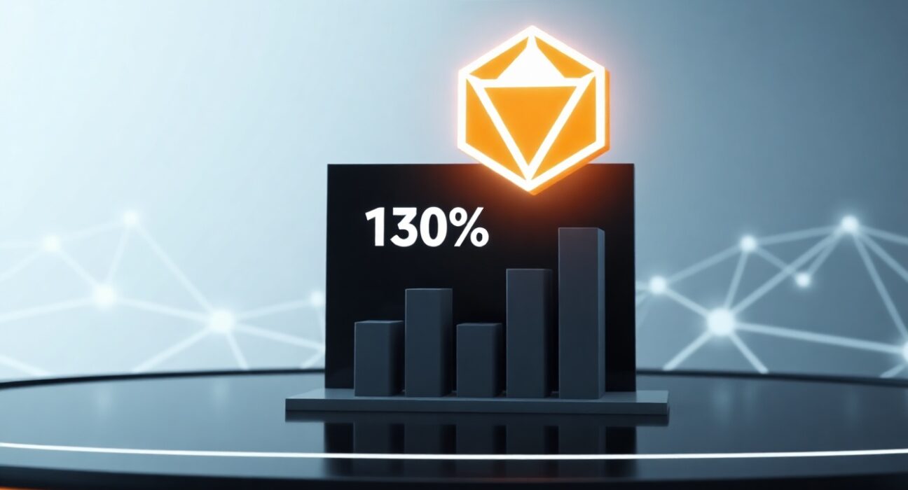 3D bar chart showing TON blockchain NFT market share increase with TON symbol in background