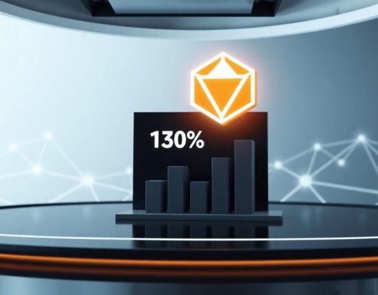 3D bar chart showing TON blockchain NFT market share increase with TON symbol in background