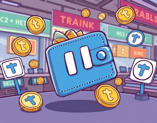 Cartoon illustration of a paused digital wallet, symbolizing the temporary halt of Toncoin (TON) deposits and withdrawals for system maintenance.