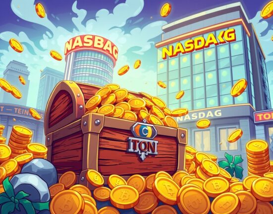 TonStrategy TON holdings represented as golden coins in a vibrant treasure chest illustration