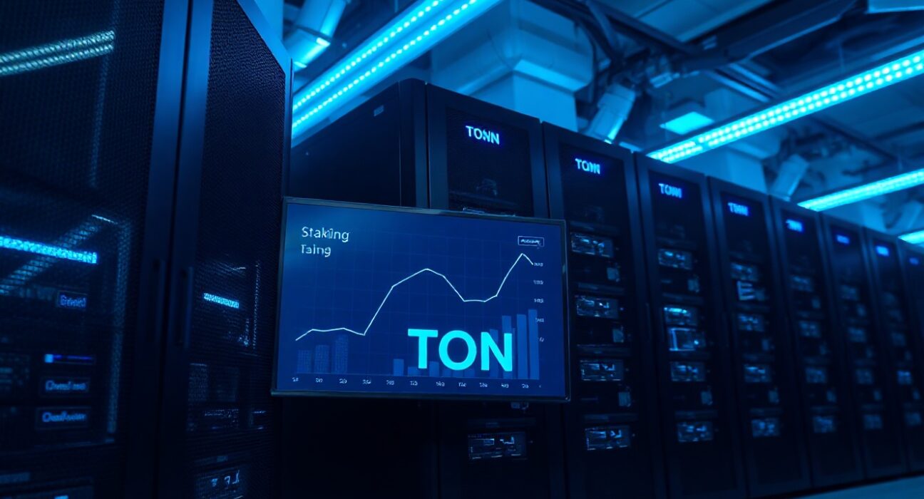 TonStrategy staking dashboard display in a data center server room