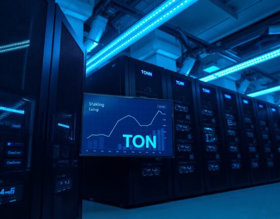 TonStrategy staking dashboard display in a data center server room