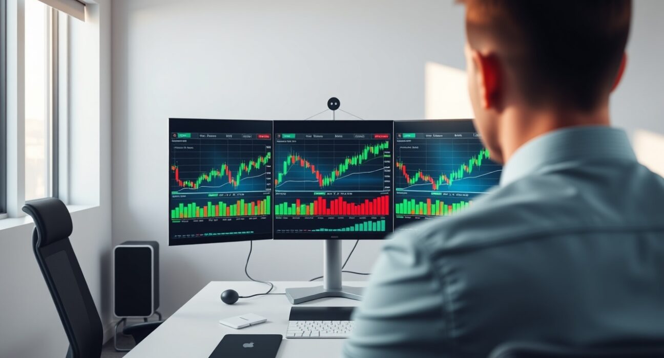 Analysis of top cryptocurrency gainers and losers on a professional trading desk monitor.