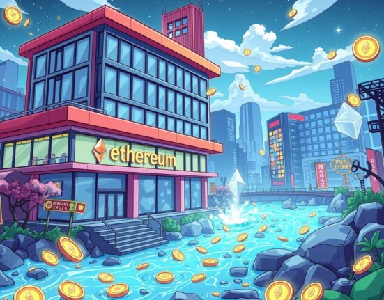 Cartoon illustration showing TORICO's strategic decision to purchase ETH for institutional cryptocurrency adoption.