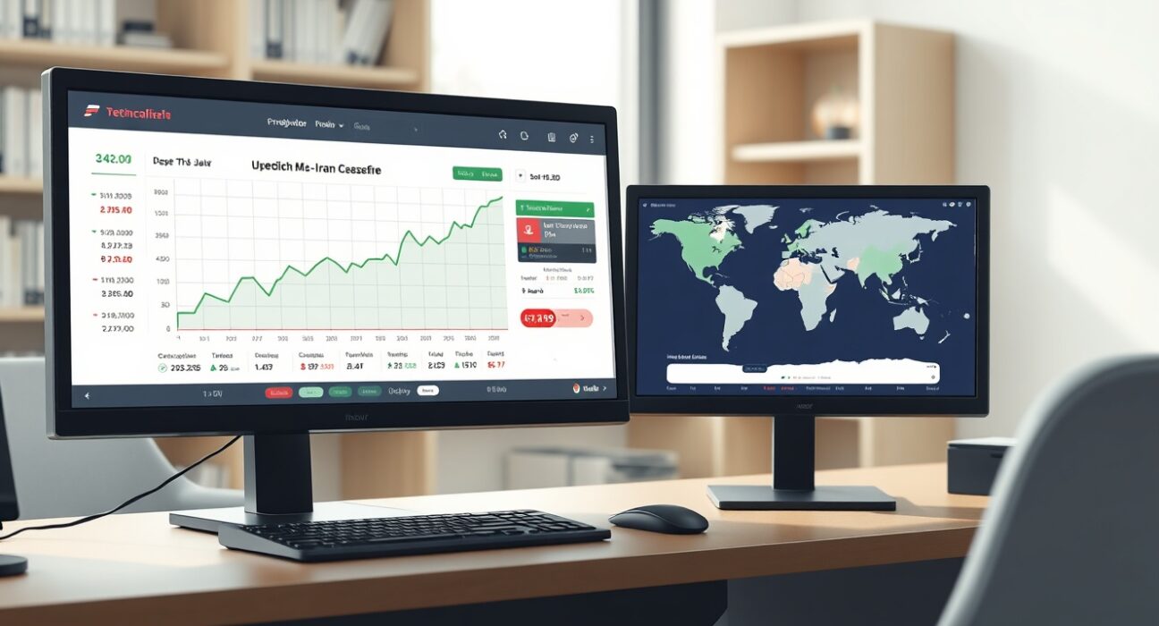 Trader's prediction market interface showing US-Iran ceasefire bet on Polymarket platform.