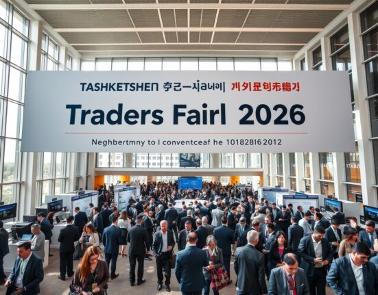 Crowd of professionals at Traders Fair Uzbekistan 2026 in Tashkent convention center
