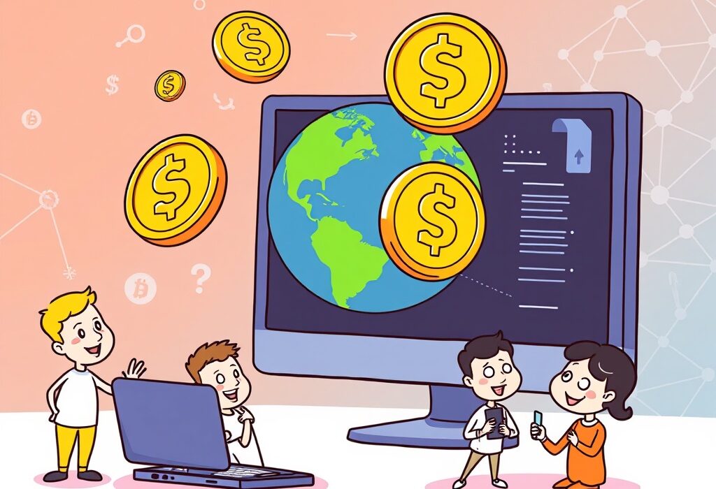 Cartoon illustration showing Transak's strategic investment fueling global stablecoin payments expansion for Web3 users.