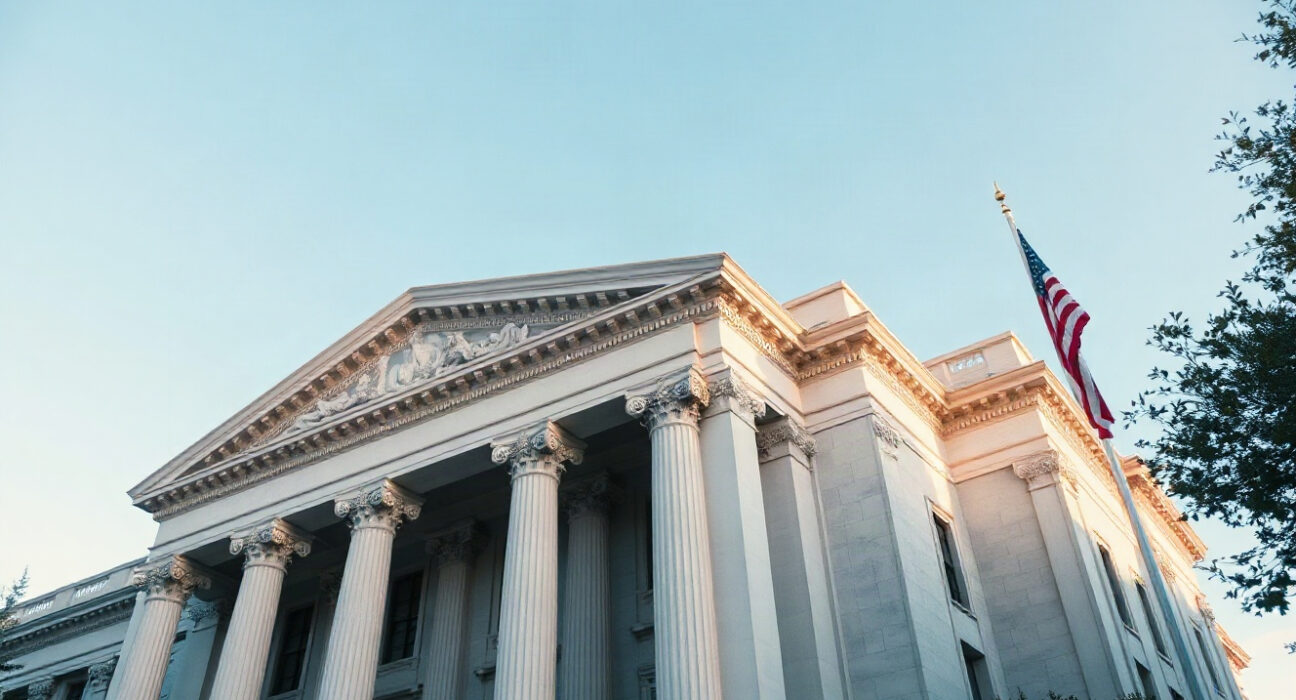 U.S. Treasury Building in Washington, D.C., symbolizing fiscal policy and market intervention.