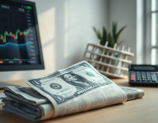 US dollar bills with financial charts and calculator on a desk