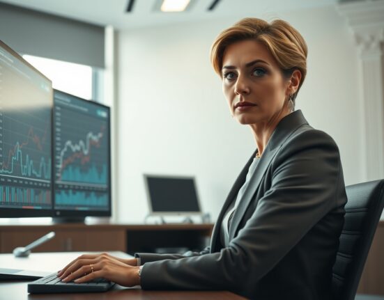 Treasury Secretary Bessent analyzing economic data and interest rate charts in her office.