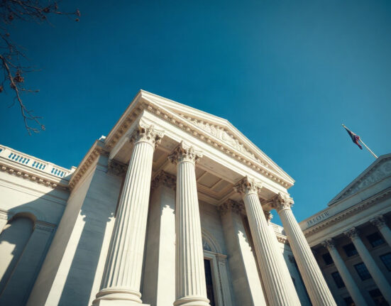 U.S. Treasury Building in Washington D.C., symbolizing potential $1 trillion TGA drawdown for bond purchases.