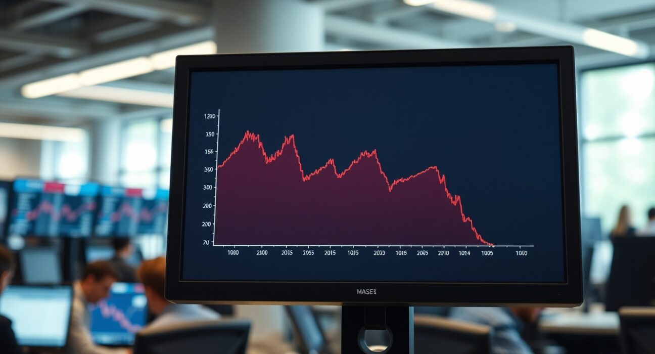 Treasury yield chart on screen showing decline after jobs report