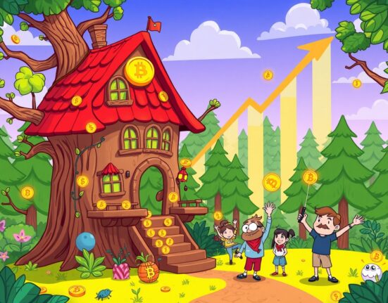 Treehouse TREE buyback illustration showing a vibrant treehouse with digital coins symbolizing token value growth.