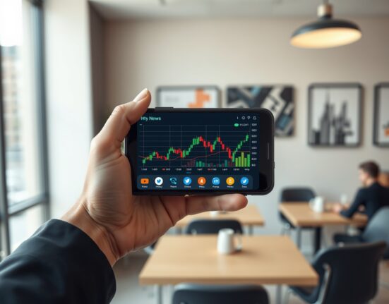 Smartphone displaying trending cryptocurrency charts and social media data for market analysis.
