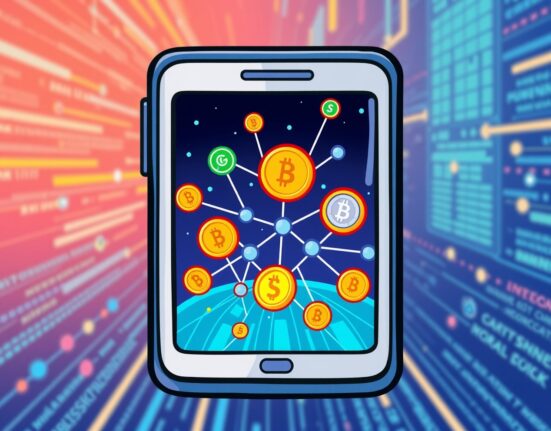 TRIA's on-chain version simplifying crypto payments across multiple blockchains in a vibrant cartoon style.