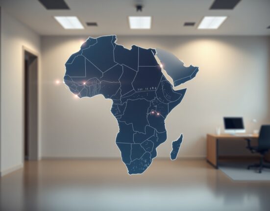 Digital payment system interface over a map of Africa representing the Trident and Ripple Strategy partnership.