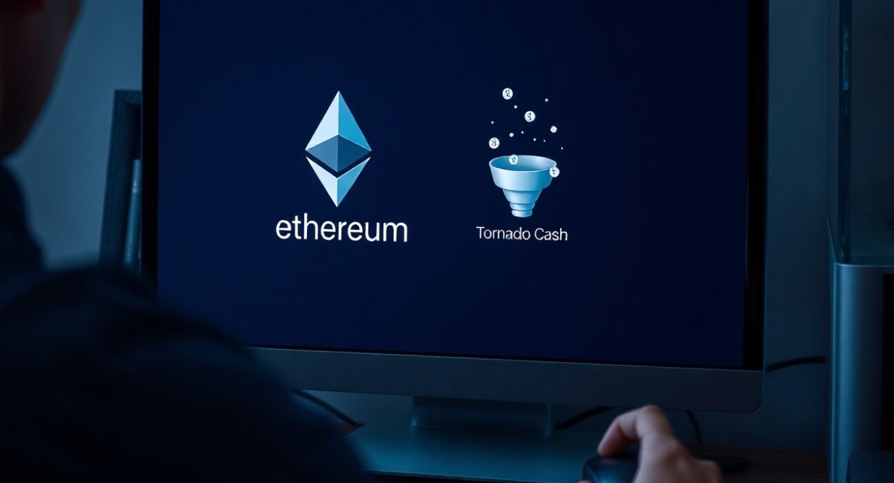 Digital wallet interface showing a transaction to Tornado Cash mixer