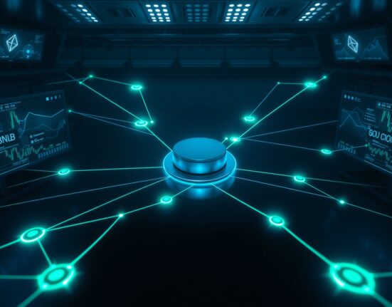 Blockchain network visualization showing HTX wallet rotation across four chains after UK sanctions