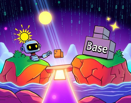 Illustration of Tron DAO integrating with Base network for seamless DEX trading access.