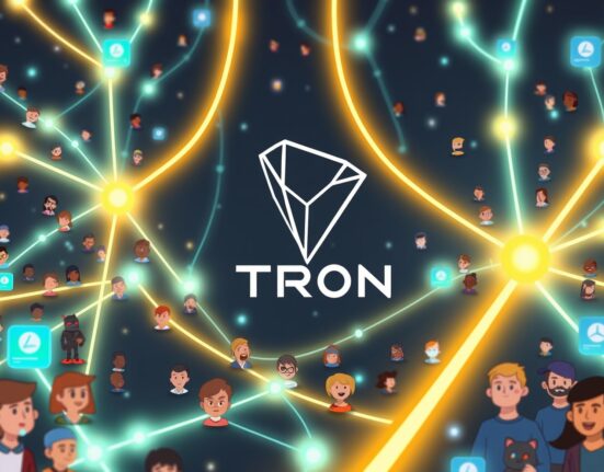 A vibrant illustration symbolizing the rapid expansion of the Tron network, highlighting its achievement of 334 million accounts.