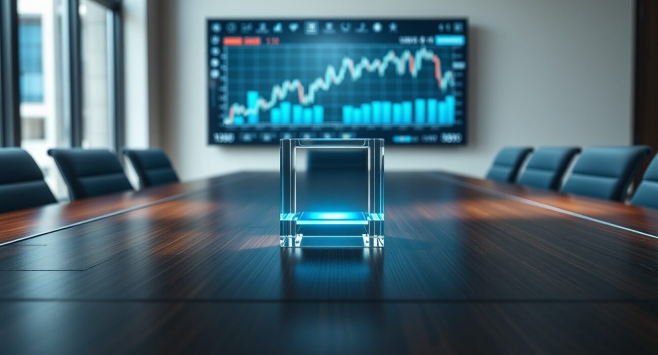 Strategic corporate investment in Tron's TRX cryptocurrency represented in a boardroom setting.