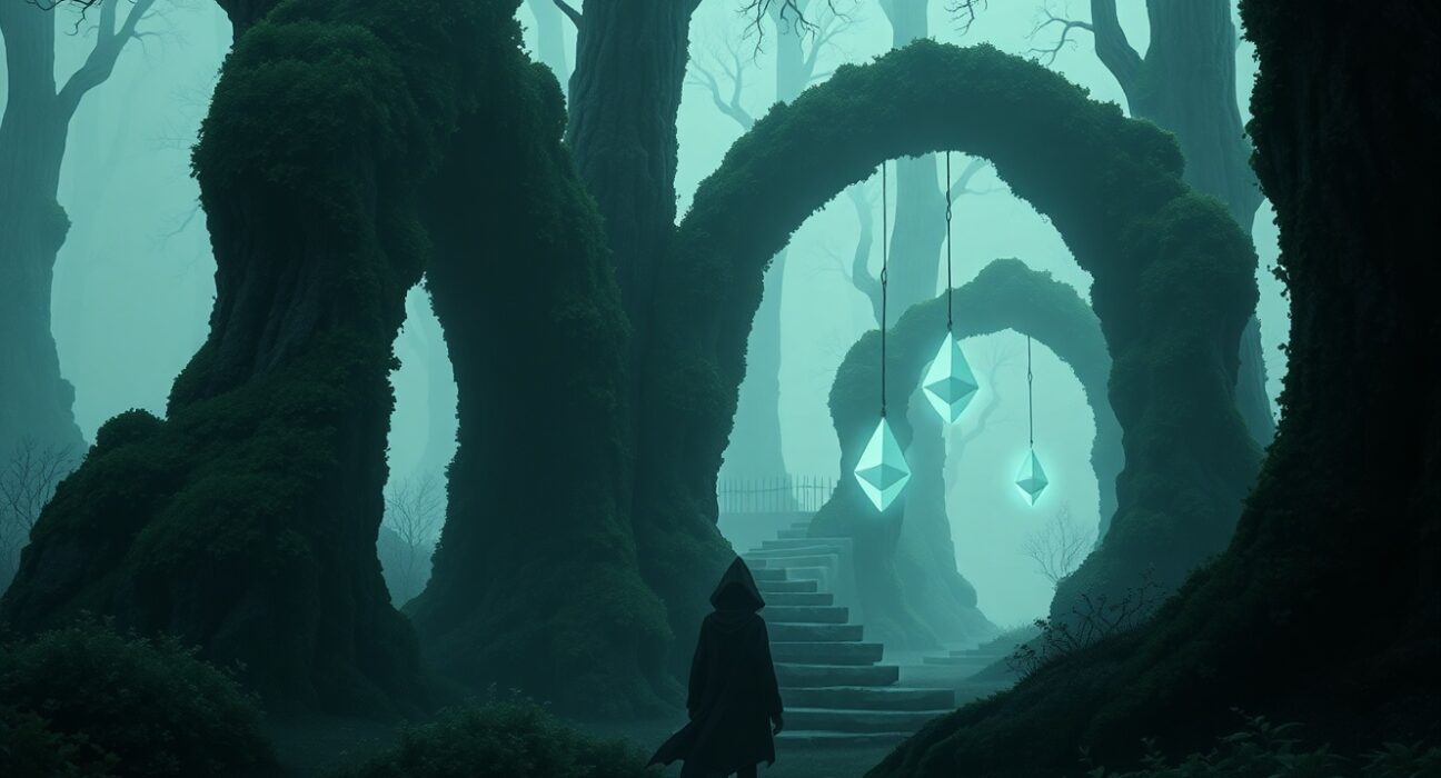 Illustration of the TruBit hack showing the movement of stolen cryptocurrency through a blockchain network.