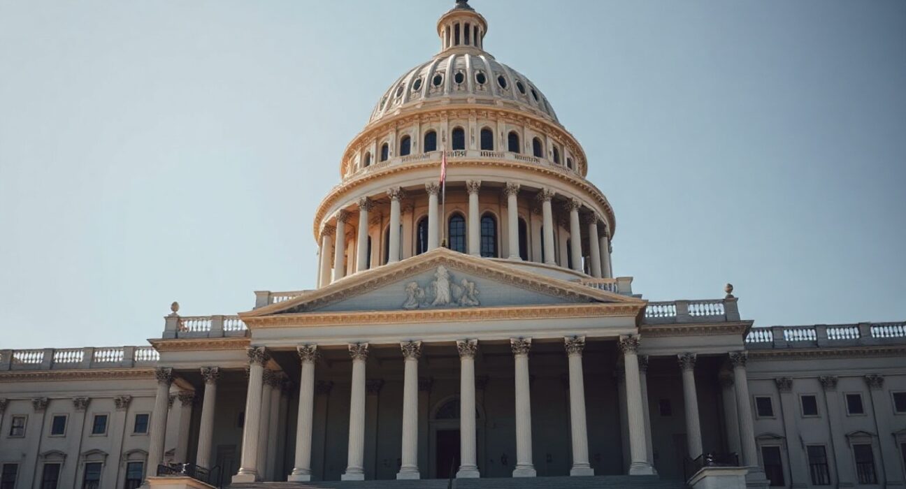 Exterior of the U.S. Capitol building under a clear sky, representing the political context of the canceled bill signing.