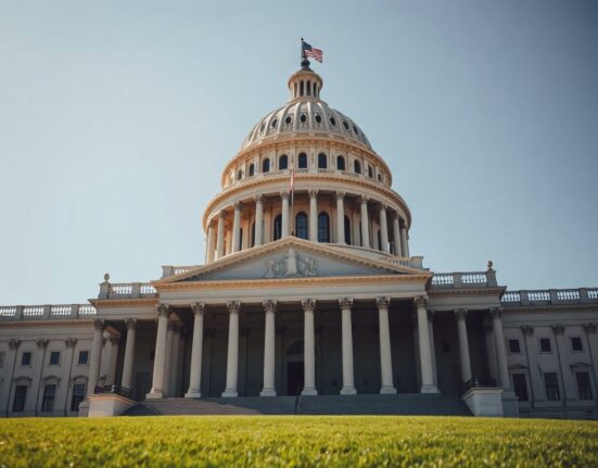 Exterior of the U.S. Capitol building under a clear sky, representing the political context of the canceled bill signing.