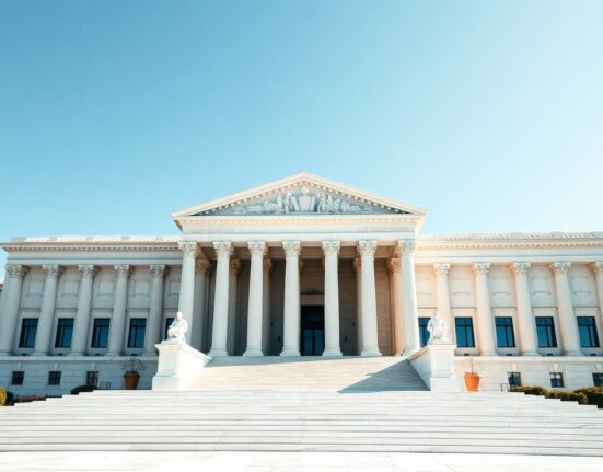 Exterior of the U.S. Supreme Court building under a clear blue sky, symbolizing the potential final legal venue for prediction market disputes.