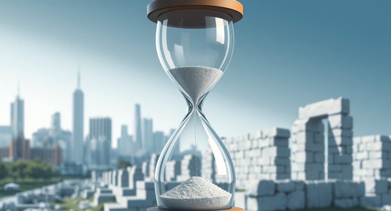 Symbolic hourglass representing Trump's civilization warning with modern and ancient backgrounds