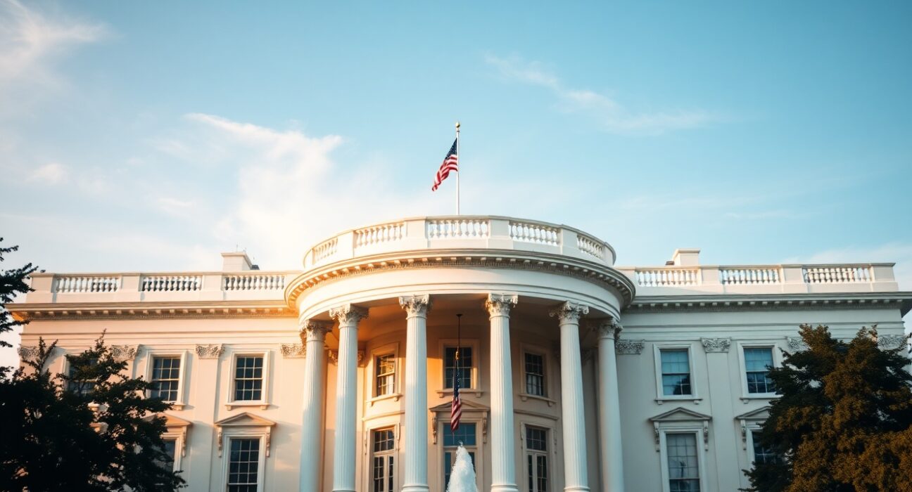 White House exterior on a clear day, representing the backdrop for Trump's crypto earnings disclosure