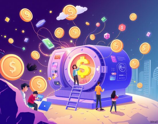 A cartoon illustration showing the significant issuance of digital assets from a secure platform, representing the Trump DeFi project's recent activities.