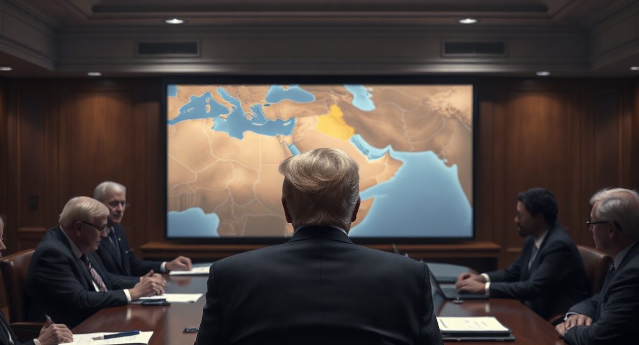 President Trump in a White House Situation Room meeting discussing Iran strategy