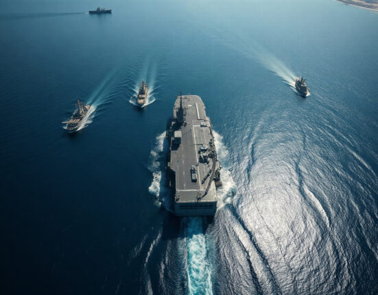 US Navy aircraft carrier patrolling the Strait of Hormuz amid tensions with Iran