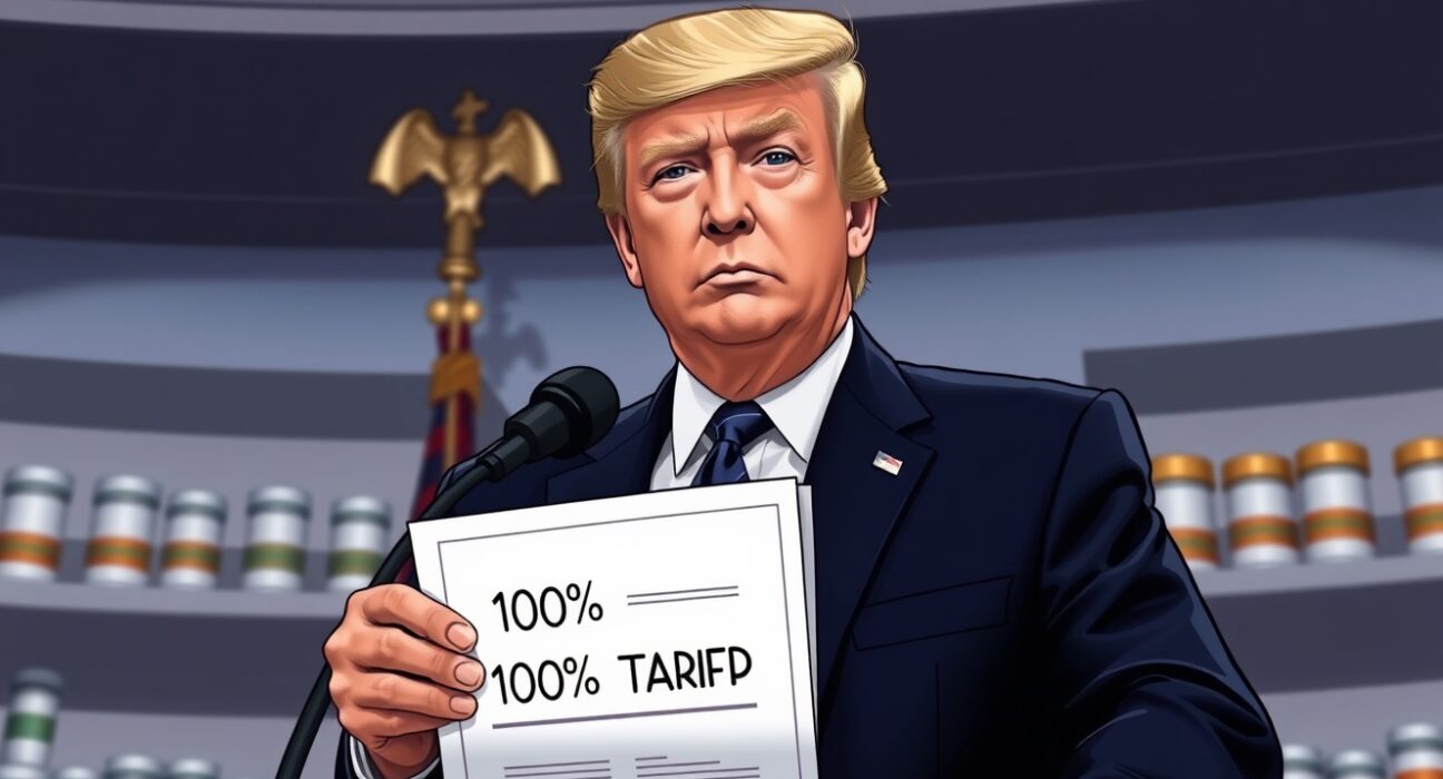 President Donald Trump announces 100% tariffs on patented drugs at White House briefing