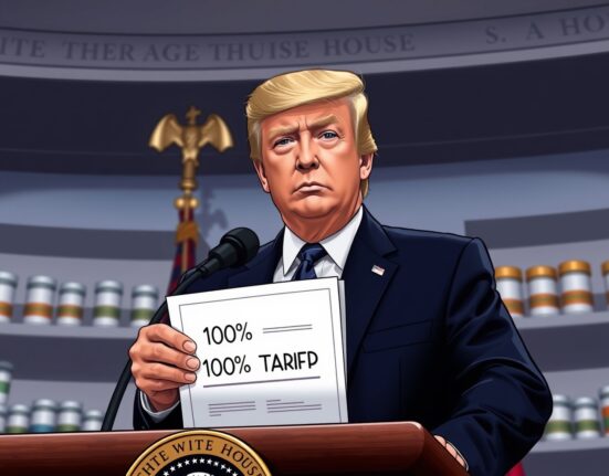 President Donald Trump announces 100% tariffs on patented drugs at White House briefing