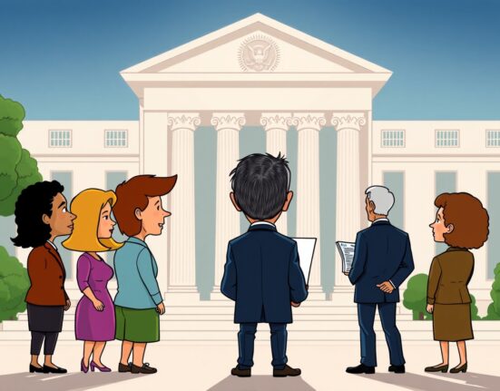 A cartoon illustration showing the selection process for the next Fed Chair candidates, highlighting the importance of the role.