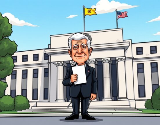 Cartoon depicting a former US President making a crucial Trump Fed Nominee decision, symbolizing the impact on the Federal Reserve and economic policy.
