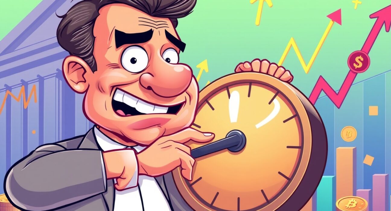 Cartoon illustration showing the impact of a Fed rate cut on financial markets