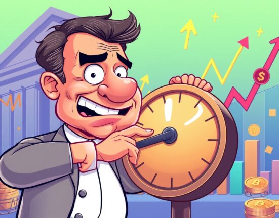 Cartoon illustration showing the impact of a Fed rate cut on financial markets