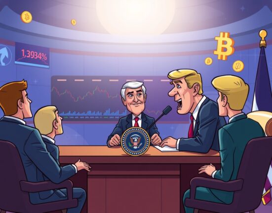 Cartoon illustration of the crucial Federal Reserve Chair selection process impacting financial markets.