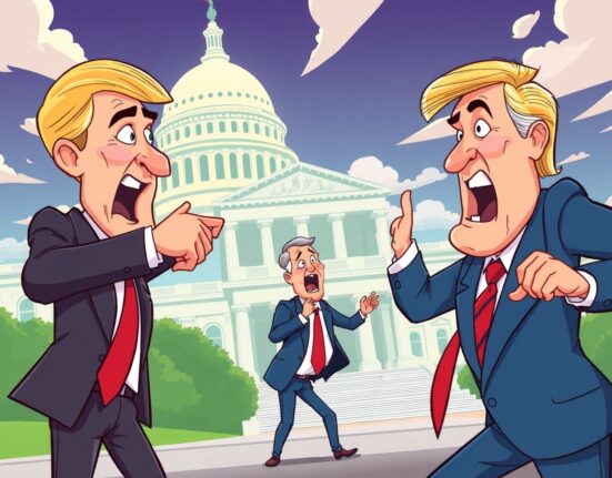 Political drama as President Trump moves to fire Federal Reserve Chair in animated illustration