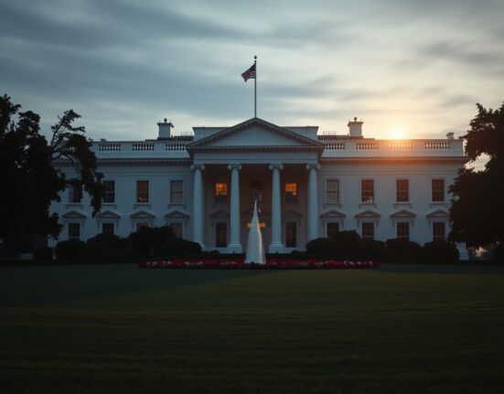 White House at dusk, symbolizing US diplomatic decision-making on Iran attack halt.